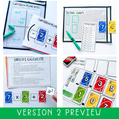 Uno Math Games BUNDLE - Grades 5-6 (Versions 1,2,3 & 4)