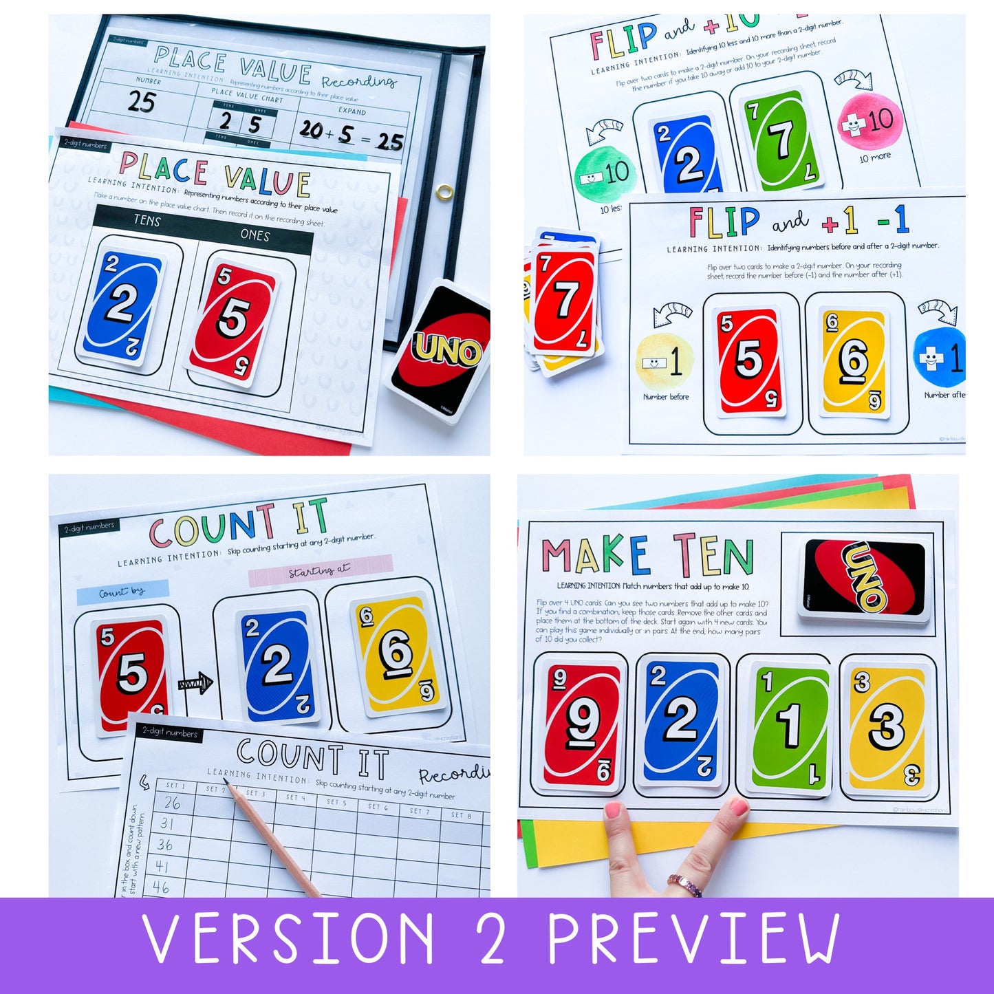 UNO Math Games BUNDLE - Grades 1-2 (Versions 1,2,3 & 4)