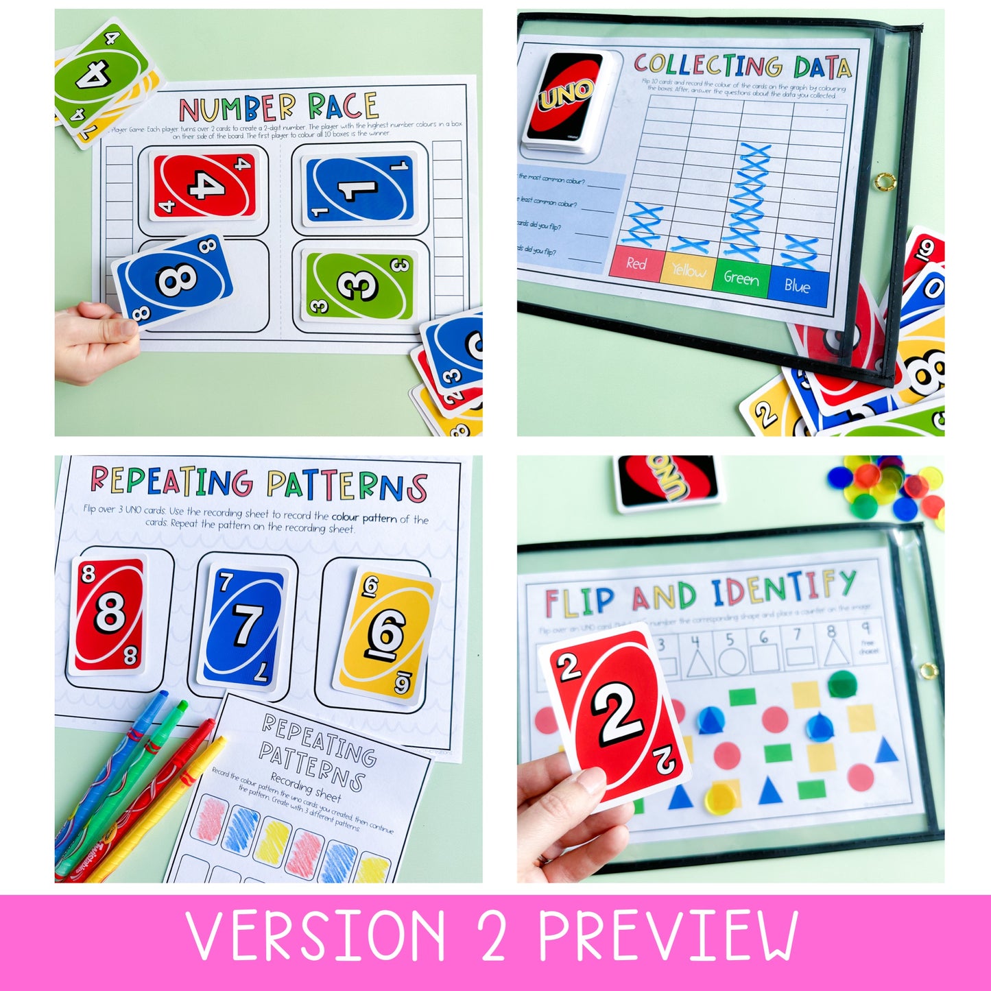 Uno Math Games BUNDLE - Kindergarten (Versions 1,2,3 & 4)