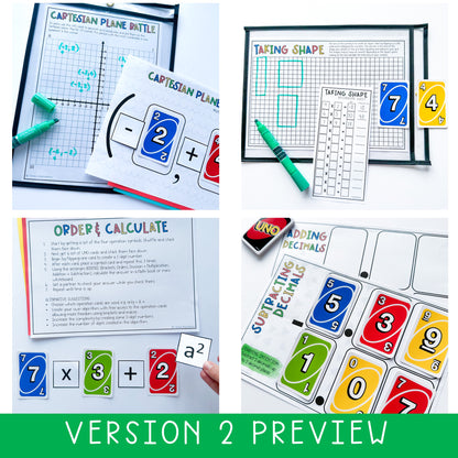 UNO Card Games BUNDLE | Math Centres | Grades 5-6 [VERSIONS 1, 2 & 3]