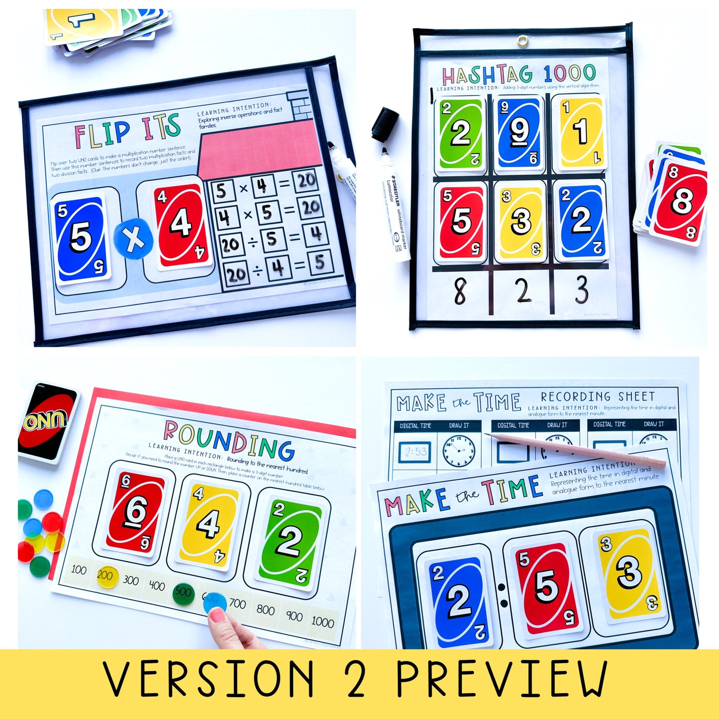 UNO Card Games BUNDLE | Math Centres | Grades 3-4 [VERSIONS 1, 2 & 3]