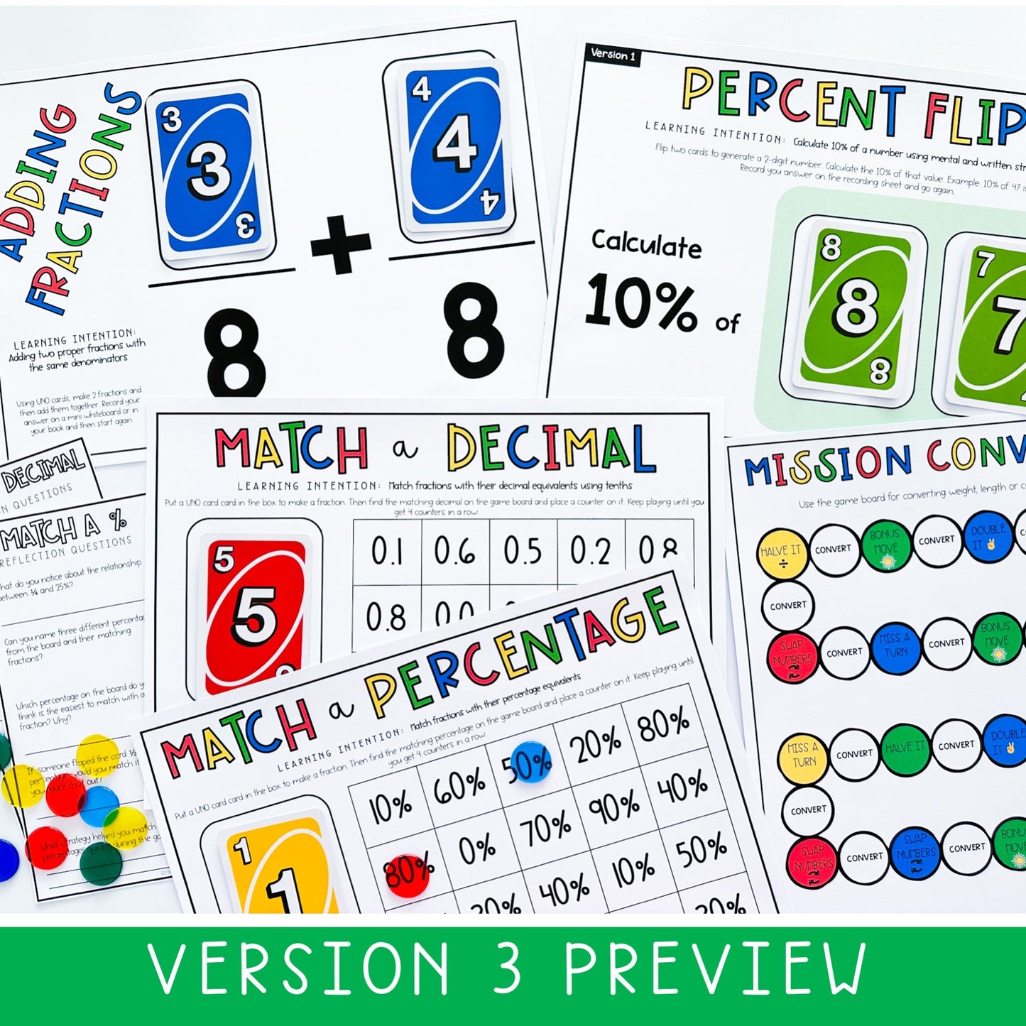 Uno Math Games BUNDLE - Grades 5-6 (Versions 1,2,3 & 4)