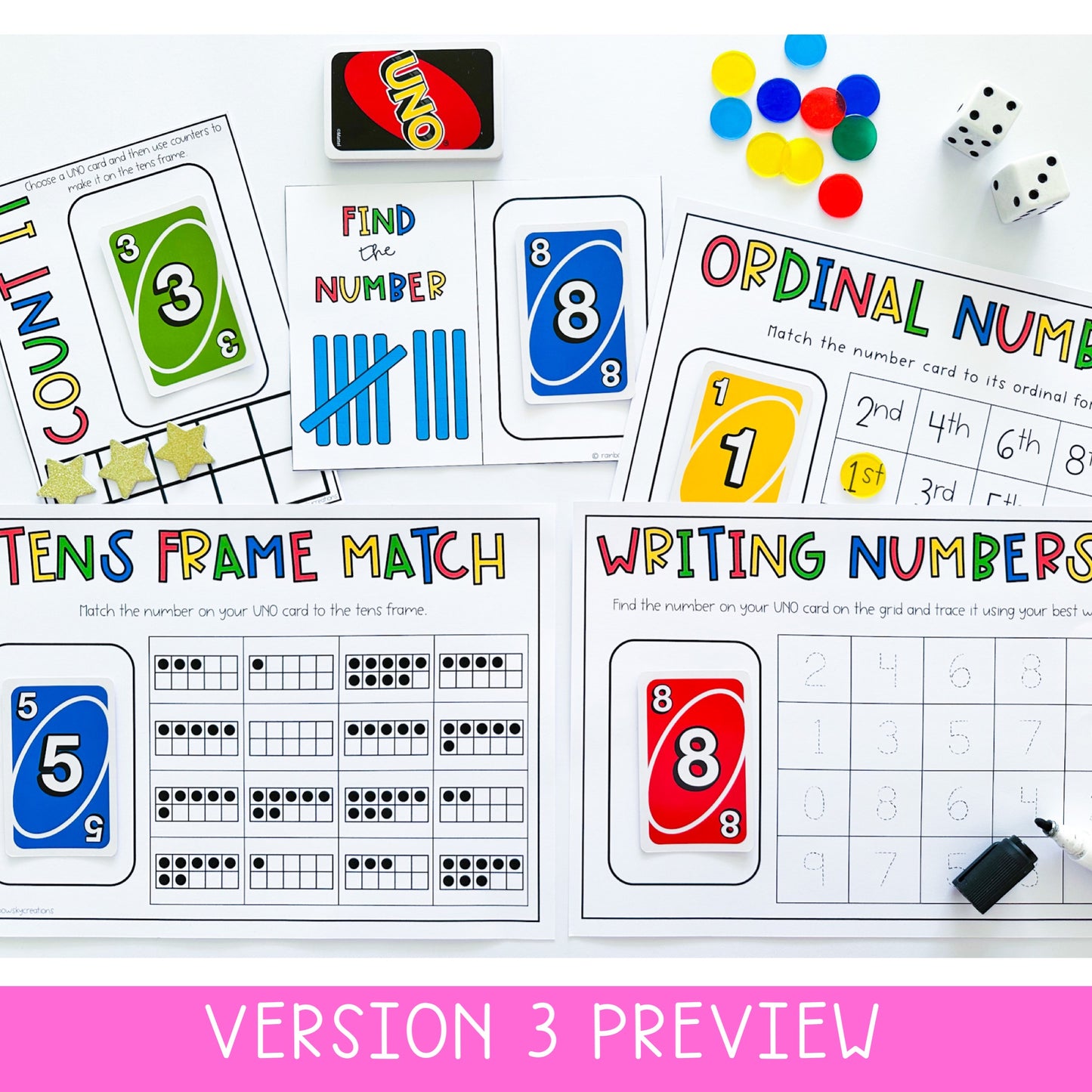 Uno Math Games BUNDLE - Kindergarten (Versions 1,2,3 & 4)