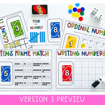 Uno Math Games BUNDLE - Kindergarten (Versions 1,2,3 & 4)