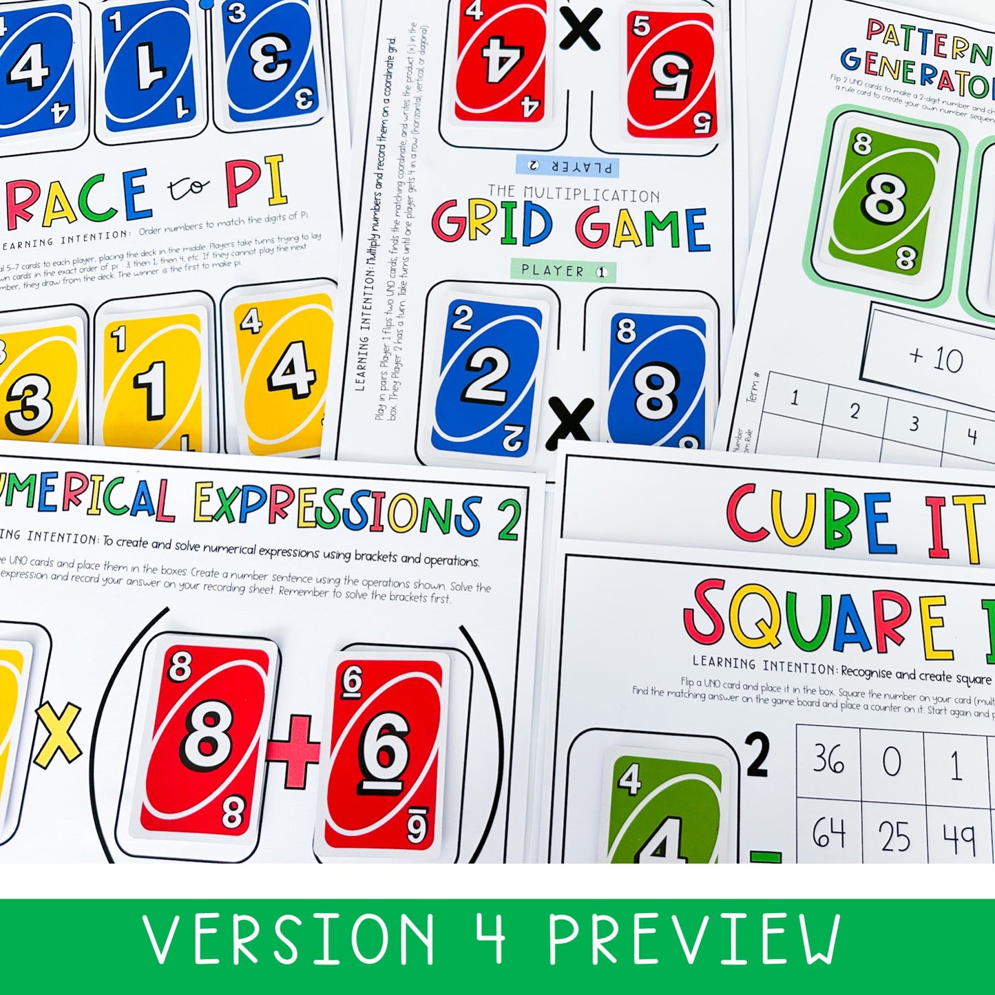 Uno Math Games BUNDLE - Grades 5-6 (Versions 1,2,3 & 4)