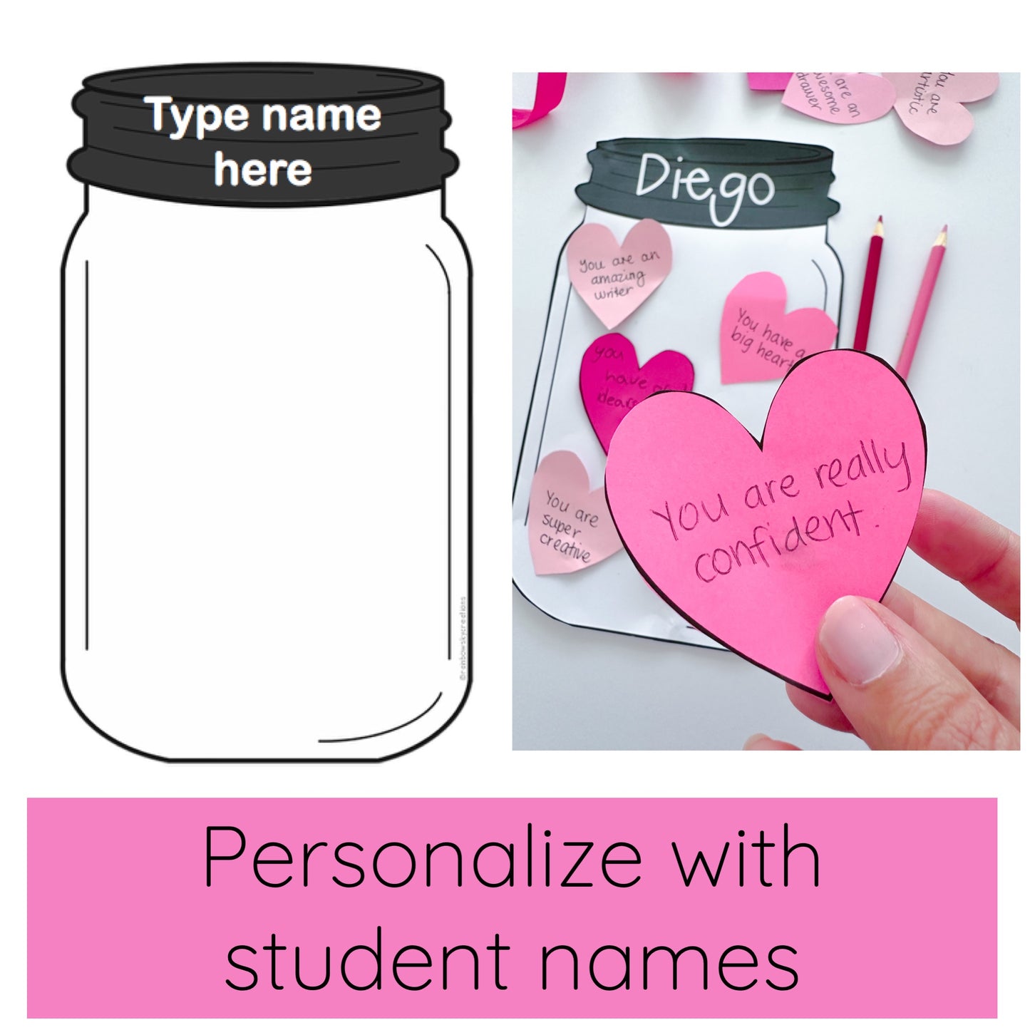 Valentine Kindness Activity / Valentine's Day Craft / Compliment Jar