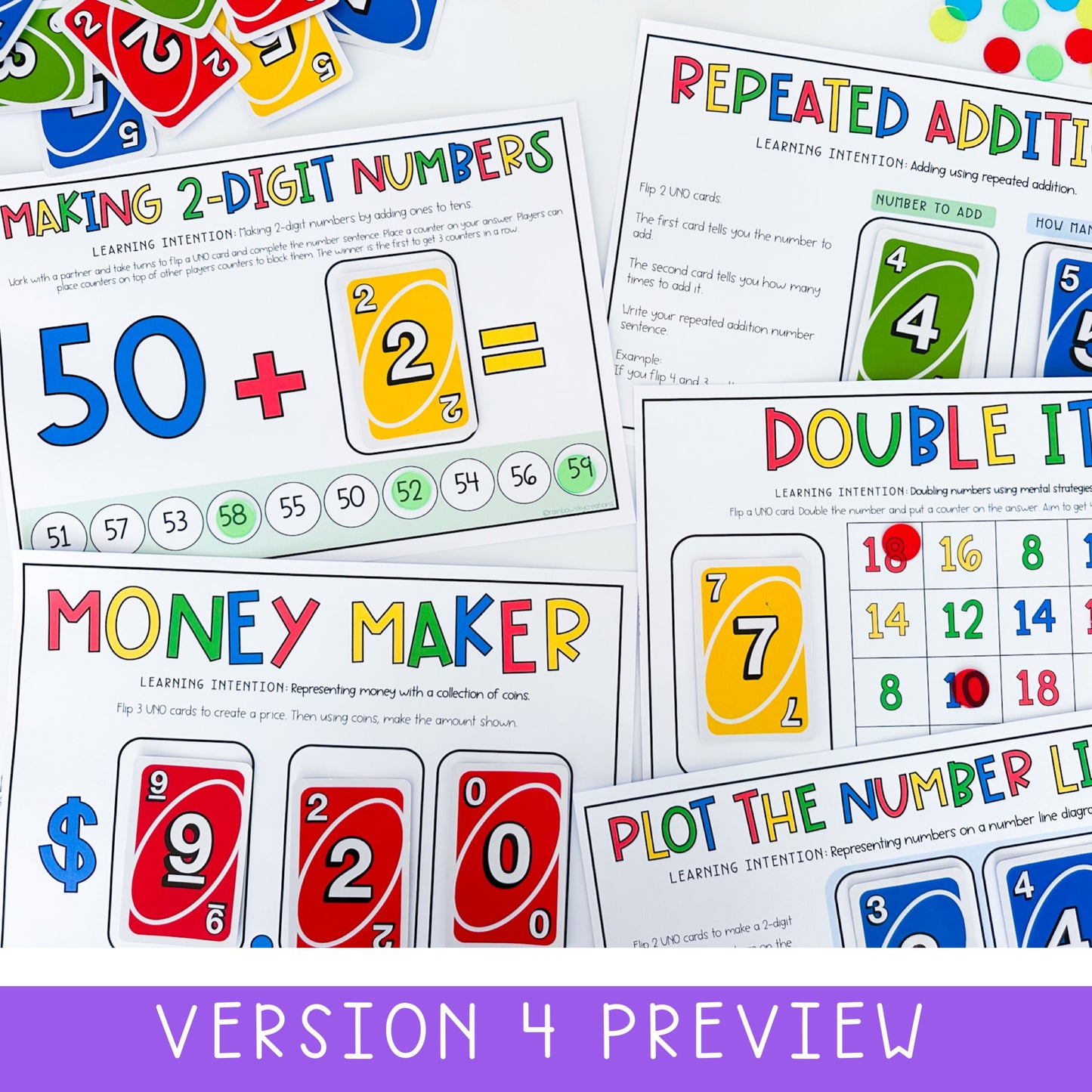 UNO Math Games BUNDLE - Grades 1-2 (Versions 1,2,3 & 4)