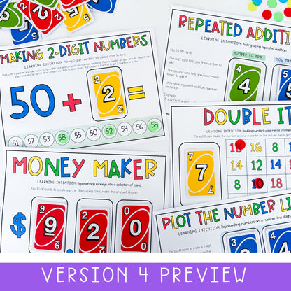 UNO Math Games BUNDLE - Grades 1-2 (Versions 1,2,3 & 4)