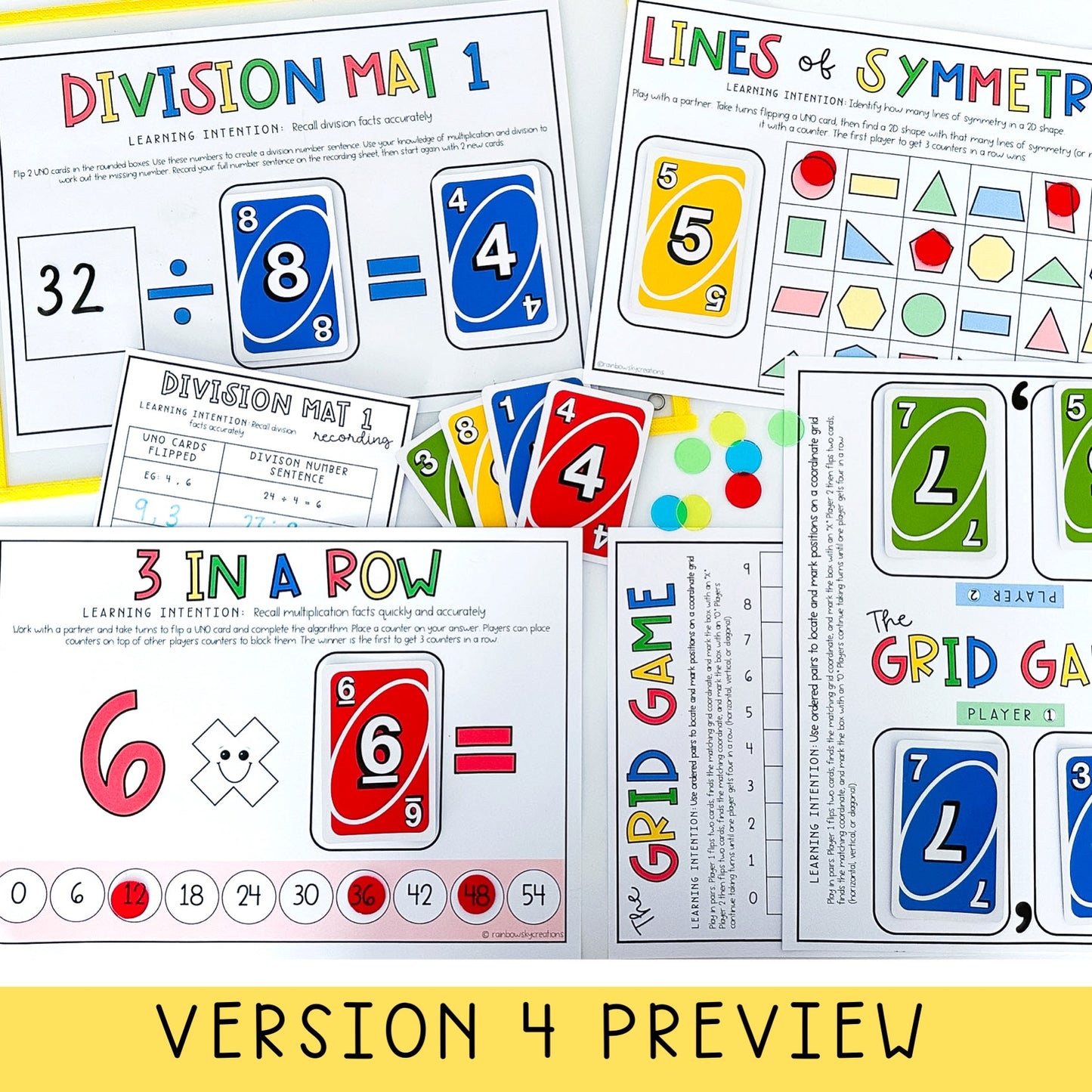 Uno Math Games BUNDLE - Grades 3-4 (Versions 1,2,3 & 4)