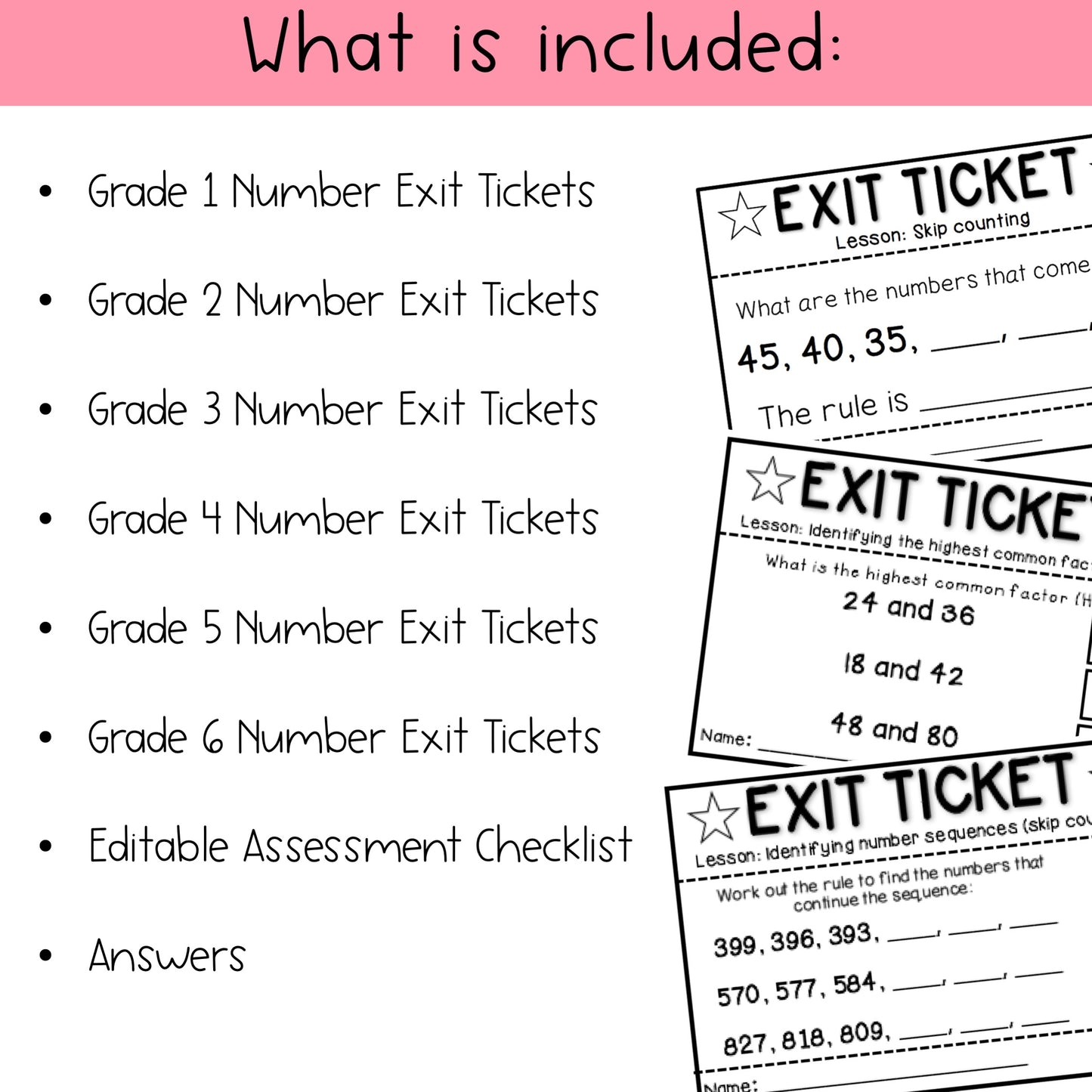 Math Exit Tickets BUNDLE | Number | Math Assessment | Grades 1-6