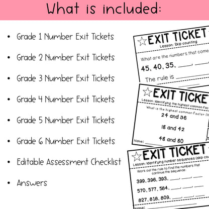 Math Exit Tickets BUNDLE | Number | Math Assessment | Grades 1-6