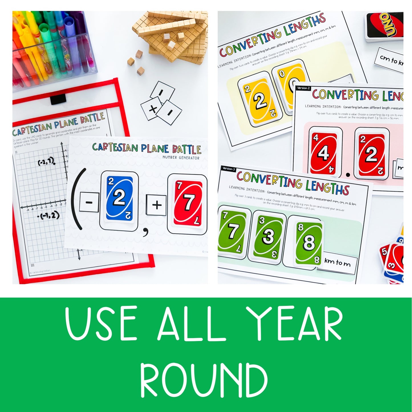 Uno Math Games BUNDLE - Grades 5-6 (Versions 1,2,3 & 4)