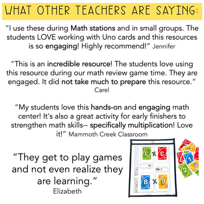 UNO Card Games - Grades 3-4 (VERSION 1)