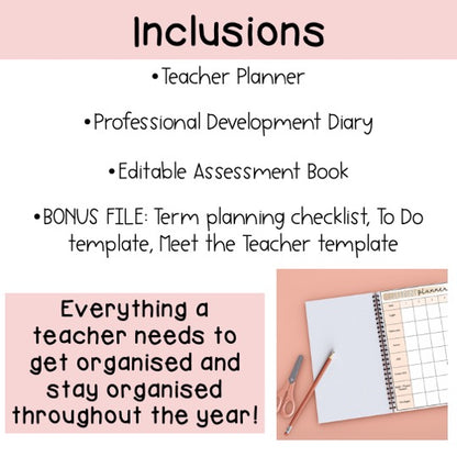 Australian Organised Teacher BUNDLE | Planner, PD Diary & Assessment Book [Terracotta Arch Theme]