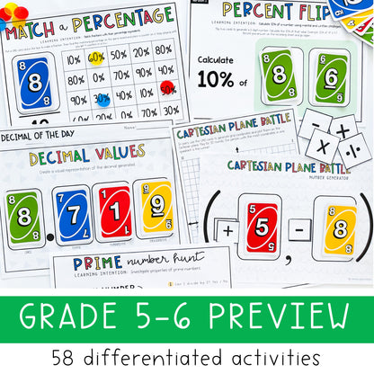 UNO Math Games ULTIMATE MEGA BUNDLE - Kindergarten to Grade 6 (Version 1,2,3& 4)