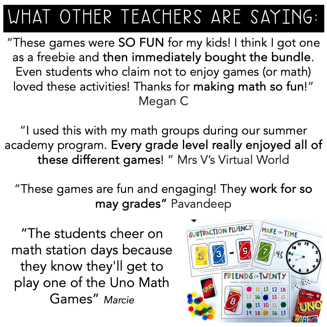 UNO Card Games MEGA BUNDLE | Math Centres | Kindergarten - Grade 6