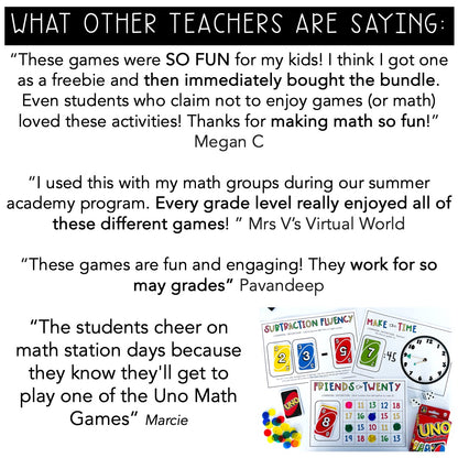 UNO Card Games MEGA BUNDLE | Math Centres | Kindergarten - Grade 6