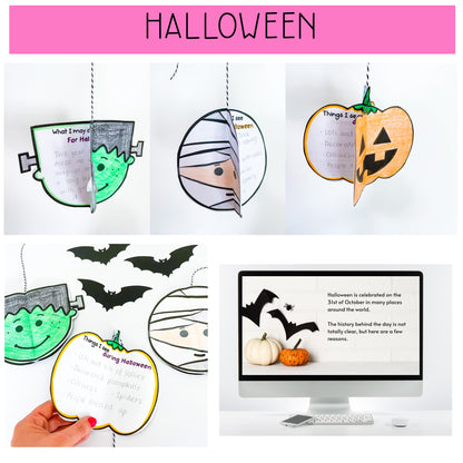 3D Seasonal Craft BUNDLE Year Long Bulletin Board Activities - Writing Activities