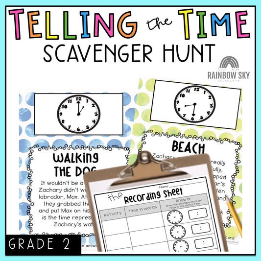 Telling The Time Scavenger Hunt | Analog Clock Word Problems | Grade 2