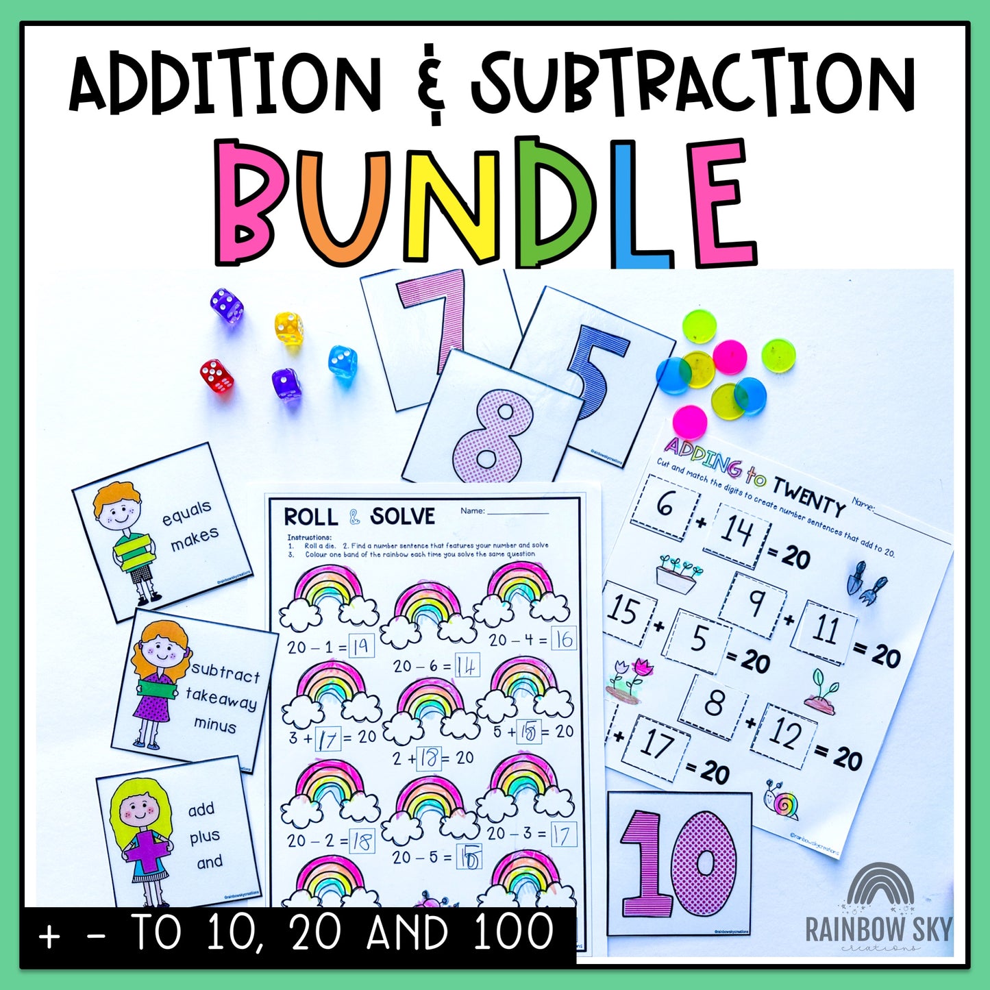 Addition & Subtraction BUNDLE | Math Centres | Addition & Subtraction To 10, 20, 100