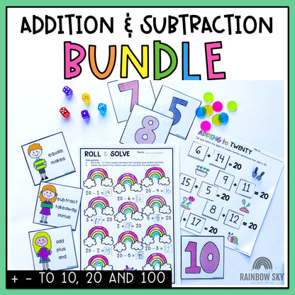 Addition & Subtraction BUNDLE | Math Centres | Addition & Subtraction To 10, 20, 100