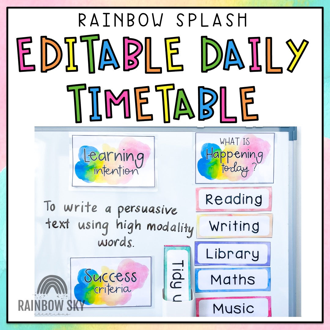 Editable Daily Timetable | Class Schedule [Splash Rainbow Theme]