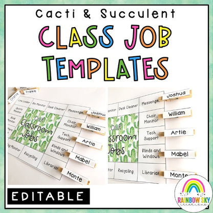 Classroom Job Templates | Simple Class Jobs [Cactus & Succulent Theme]