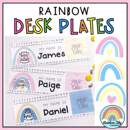 Growth Mindset Desk Plates | Desk Name Tags [Pastel Rainbow Theme]