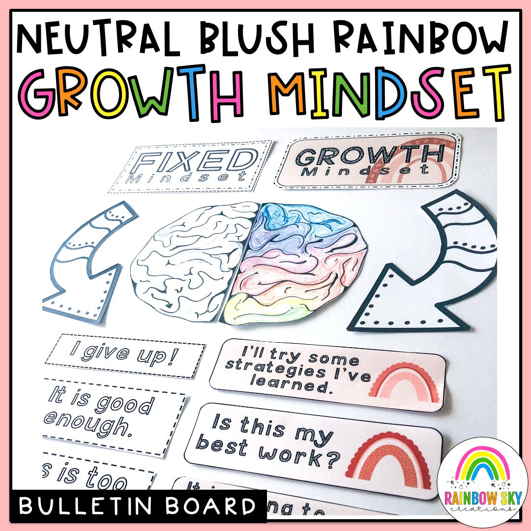 Growth Mindset Desk Plates | Desk Name Tags [Neutral Rainbow Theme]