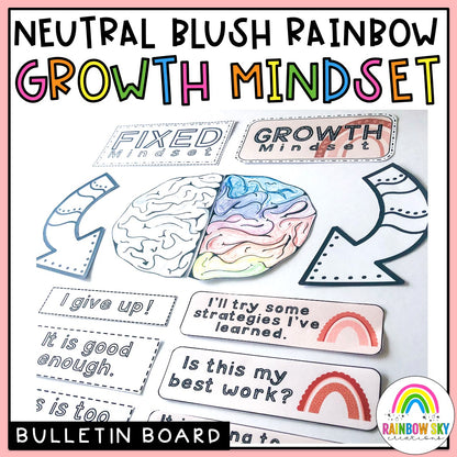 Growth Mindset Desk Plates | Desk Name Tags [Neutral Rainbow Theme]