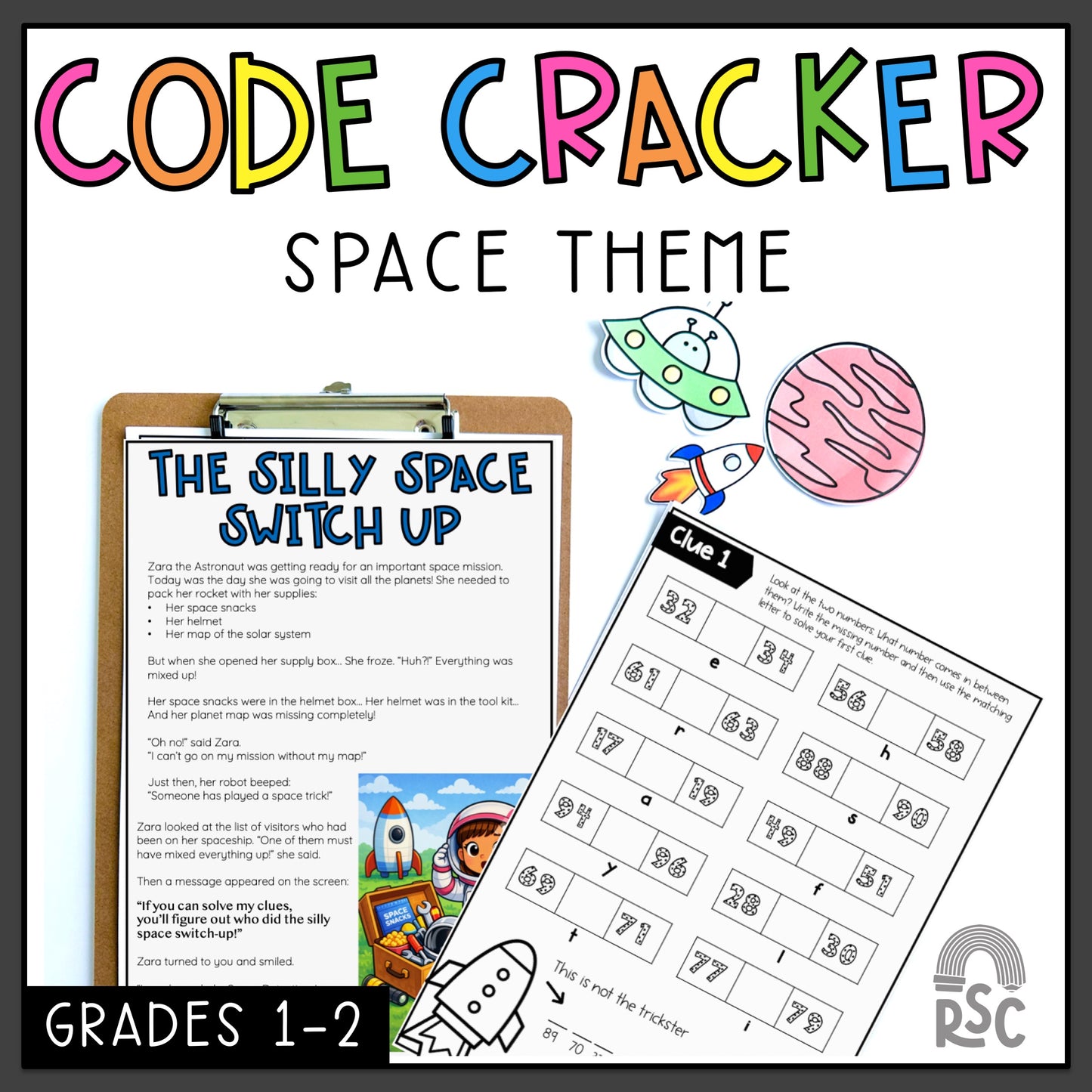 Space Math Code Cracker - Escape Room (Grades 1-2)