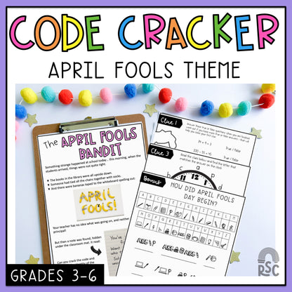 April Fools Day Math Code Cracker - Grade 3-6 April Escape Room