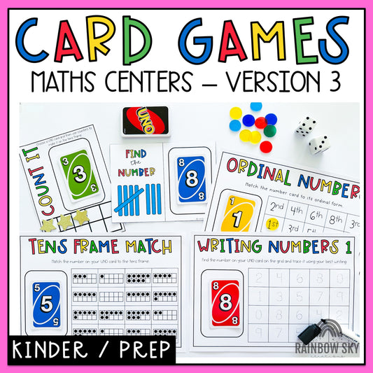 UNO Card Games | Math Centres | Kindergarten, Foundation, Prep [VERSION 3]