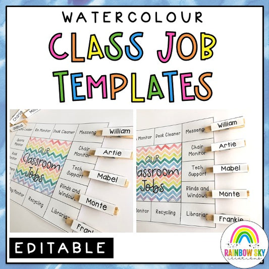 Classroom Job Templates | Simple Class Jobs [Watercolour Theme]