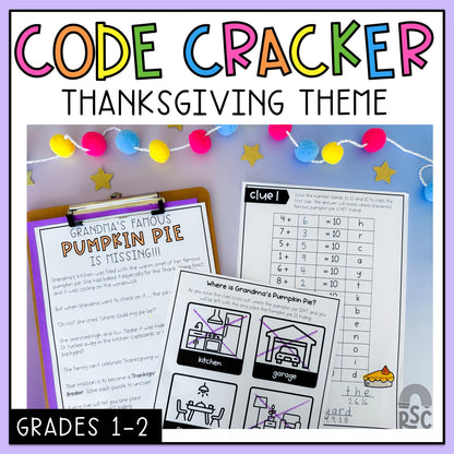 Thanksgiving Math Code Cracker | Grade 1 & 2 Escape Room