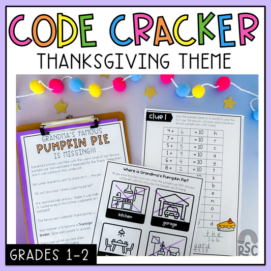 Thanksgiving Math Code Cracker | Grade 1 & 2 Escape Room