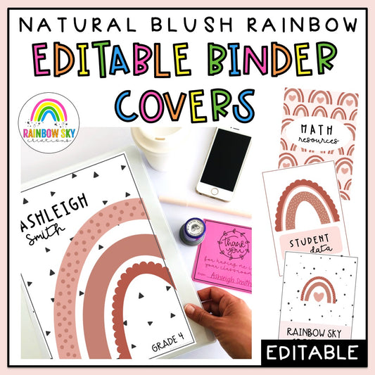 Editable Rainbow Binder Covers | Folder Covers [Neutral Rainbow Theme]