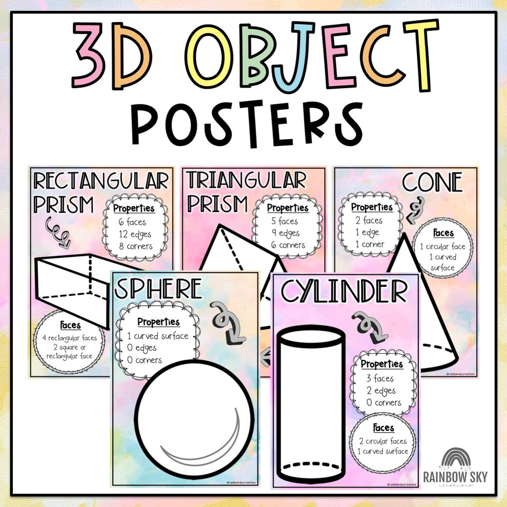 3D Objects Posters - Shapes Poster Set (Pastel Theme) – Rainbow Sky ...