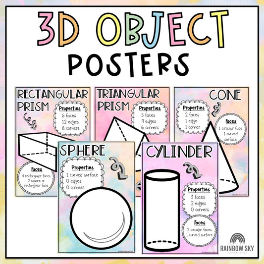 3D Objects Posters | Shapes Poster Set [Pastel Theme]