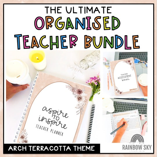 Australian Organised Teacher BUNDLE | Planner, PD Diary & Assessment Book [Terracotta Arch Theme]