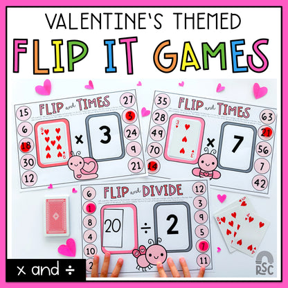 Valentine's Day Flip It Multiplication Games / Division Games