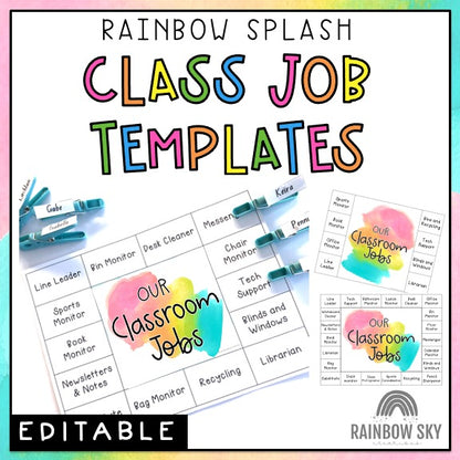 Classroom Job Templates | Simple Classroom Jobs [Splash Rainbow Theme]