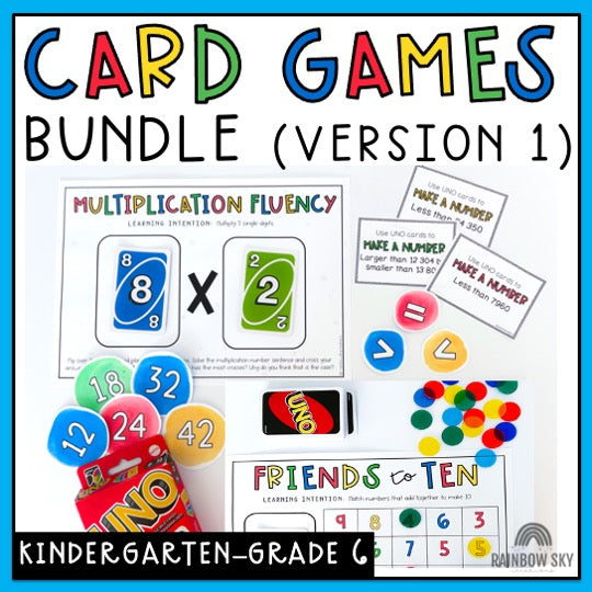 UNO Card Games BUNDLE | Math Centres | Kindergarten - Grade 6 [VERSION 1]