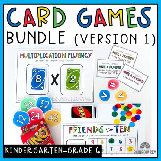 UNO Card Games BUNDLE | Math Centres | Kindergarten - Grade 6 [VERSION 1]