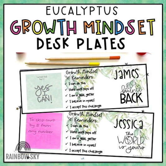 Growth Mindset Desk Plates | Desk Name Tags [Eucalyptus Theme]