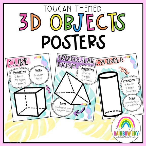 3D Objects Posters -Shapes Poster Set (Toucan Theme) – Rainbow Sky ...