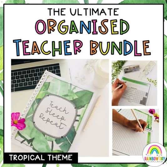 Australian Organised Teacher BUNDLE | Planner, PD Diary & Assessment Book [Tropical Theme]