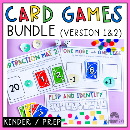 UNO Card Games BUNDLE | Math Centres | Kindergarten, Foundation, Prep [VERSIONS 1 & 2]