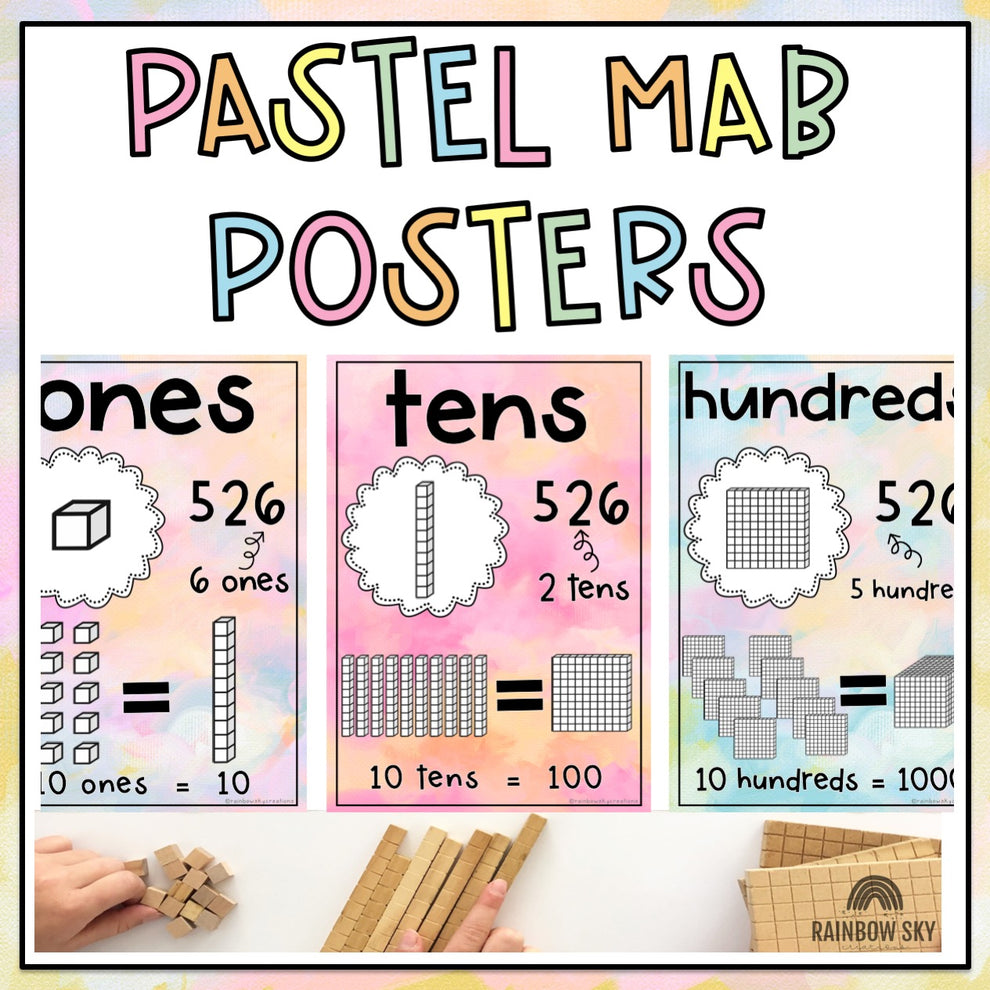 Pastel Place Value Posters - MAB Math Posters (Pastel Theme) – Rainbow ...