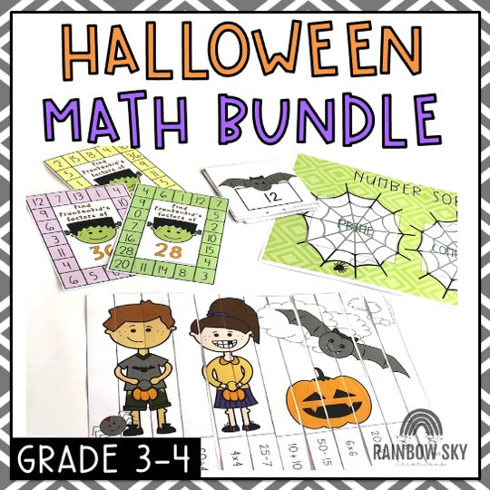 Halloween Math Centre Activities BUNDLE | No Prep | October Math [Grade 3 & 4]